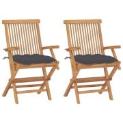 vidaXL Trädgårdsstolar 2 st med antracita dynor massivt teakträ