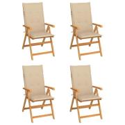 vidaXL Trädgårdsstolar med beige dynor 4 st massiv teak