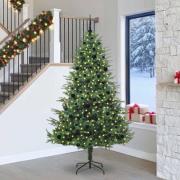 vidaXL Konstgjord förbelyst julgran med kulset Grön 240 cm PVC och PE