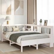 vidaXL Säng med bokhylla utan madrass vit 120x200 cm massiv furu