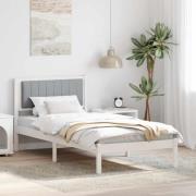 vidaXL Sängram med Klädd Huvudgavel Ljusgrå 90 x 200 cm Massiv furu
