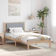 vidaXL Sängram med Klädd Huvudgavel Ljusgrå 90 x 190 cm Massiv furu