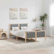 vidaXL Sängram med huvudgavel Ljusgrå 120 x 200 cm Massiv furu