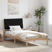 vidaXL Sängram med Klädd Huvudgavel Brun 90 x 200 cm Massiv furu