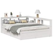 vidaXL Säng med bokhylla utan madrass vit 140x200cm massiv furu