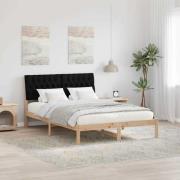 vidaXL Sängram med huvudgavel Svart 140 x 190 cm Massiv furu