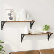 vidaXL Vägg hyllor 2 pcs Gammalt trä 60 x 15 x 15,5 cm Konstruerat trä