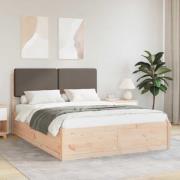 vidaXL Sängram med Klädd Huvudgavel Taupe 150 x 200 cm Massiv furu