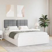 vidaXL Sängram med Klädd Huvudgavel Ljusgrå 160 x 200 cm Massiv furu