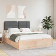 vidaXL Sängram med Klädd Huvudgavel Mörkgrå 135 x 190 cm Massiv furu