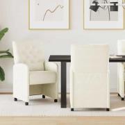 vidaXL Matstolar med hjul med hjul 2 pcs Kräm 58 x 67 x 97 cm Sammet