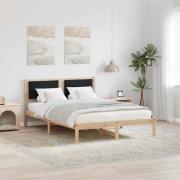 vidaXL Sängram med huvudgavel Svart 135 x 190 cm Massiv furu