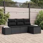 vidaXL Trädgårdsoffset 4 pcs Svart Poly Rattan och Pulverlackerad Stål