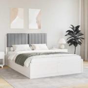 vidaXL Sängram med Klädd Huvudgavel Ljusgrå 135 x 190 cm Massiv furu