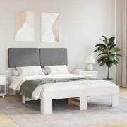 vidaXL Sängram med Klädd Huvudgavel Ljusgrå 135 x 190 cm Massiv furu