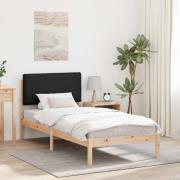 vidaXL Sängram med Klädd Huvudgavel Svart 75 x 190 cm Massivt furu