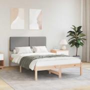 vidaXL Sängram med Klädd Huvudgavel Ljusgrå 135 x 190 cm Massiv furu