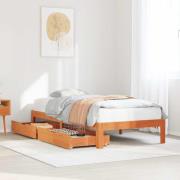 vidaXL Sängram med lådor vaxad brun 75x190 cm massiv furu
