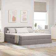 vidaXL Förvaringssäng med LED med madrass Taupe 180 x 200 cm tyg