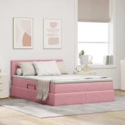 vidaXL Förvaringssäng med LED med madrass Rosa 140 x 190 cm Sammet