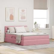 vidaXL Förvaringssäng med LED med madrass Rosa 140 x 200 cm Sammet