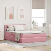 vidaXL Förvaringssäng med LED med madrass Rosa 140 x 200 cm Sammet