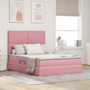 vidaXL Förvaringssäng med LED med madrass Rosa 140 x 190 cm Sammet