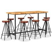 vidaXL Barmöbler 9 delar massivt akaciaträ, äkta läder & kanvas