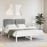 vidaXL Sängram med Klädd Huvudgavel Ljusgrå 150 x 200 cm Massiv furu