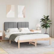 vidaXL Sängram med Klädd Huvudgavel Ljusgrå 135 x 190 cm Massiv furu