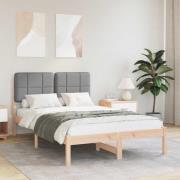 vidaXL Sängram med Klädd Huvudgavel Ljusgrå 120 x 190 cm Massiv furu
