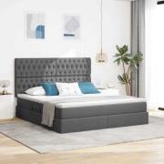 vidaXL Förvaringssäng med LED med led Mörkgrå 160 x 200 cm Polyester