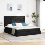 vidaXL Förvaringssäng med LED med madrass Svart 160 x 200 cm Polyester