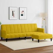 vidaXL Bäddsoffa 2-sits med fotpall gul sammet