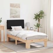 vidaXL Sängram med Klädd Huvudgavel Svart 90 x 190 cm Massiv furu