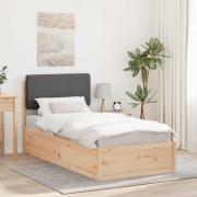 vidaXL Sängram med Klädd Huvudgavel Mörkgrå 90 x 190 cm Massiv furu
