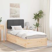 vidaXL Sängram med Klädd Huvudgavel Mörkgrå 100 x 200 cm Massiv furu