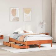 vidaXL Sängram utan madrass vaxbrun 135x190 cm massiv furu