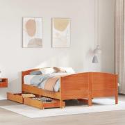 vidaXL Sängram utan madrass vaxbrun 135x190 cm massiv furu