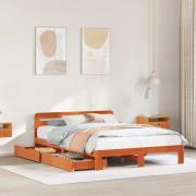 vidaXL Sängram utan madrass vaxbrun 140x190 cm massiv furu