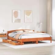 vidaXL Sängram utan madrass vaxbrun 180x200 cm massiv furu