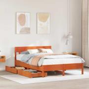 vidaXL Sängram utan madrass vaxbrun 135x190 cm massiv furu