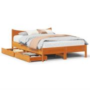 vidaXL Sängram med lådor vaxad brun 140x190 cm massiv furu
