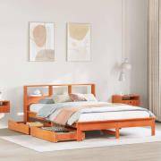 vidaXL Säng med bokhylla utan madrass vaxbrun 140x190cm massiv furu