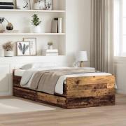vidaXL Sängram med låda Gammalt trä 90 x 190 cm Massiv furu