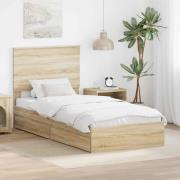 vidaXL Förvaringssäng med låda Sonoma-ek 90 x 190 cm Konstruerat trä