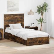 vidaXL Förvaringssäng med låda Rökt ek 90 x 200 cm Konstruerat trä