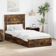 vidaXL Förvaringssäng med låda Rökt ek 90 x 200 cm Konstruerat trä