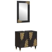 vidaXL Badrumsskåpsset Väggmonterad 2 pcs Svart Massivt mangoträ