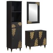 vidaXL Badrumsskåpsset med låda med dörr 3 pcs Svart Massivt mangoträ